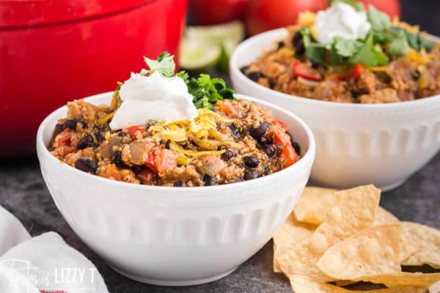 two bowls of black bean chicken chili