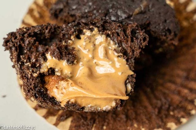 chocolate muffin with melty peanut butter