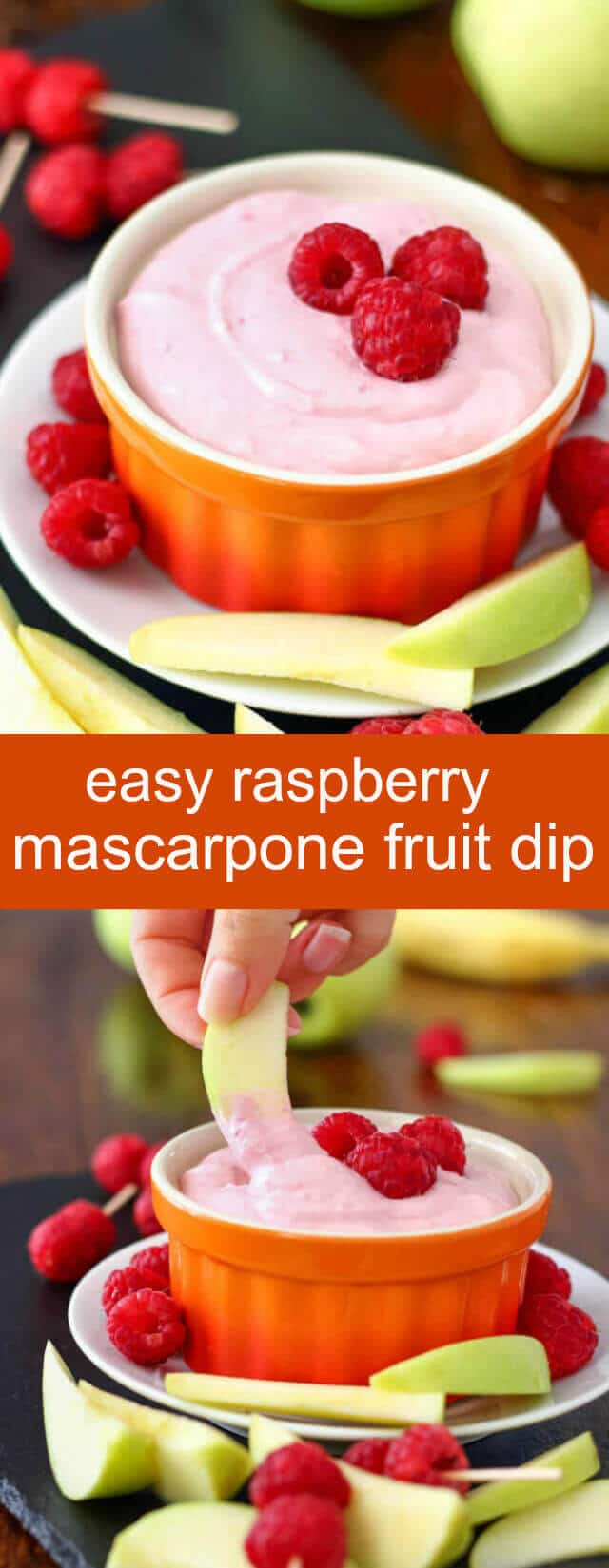 Easy Raspberry Mascarpone Fruit Dip {A Quick Sweet Snack} raspberry/ mascarpone/ dip Easy raspberry mascarpone fruit dip. You only need 4 ingredients; 5 minutes to make this easy raspberry dip! Great for parties, picnics or gatherings!