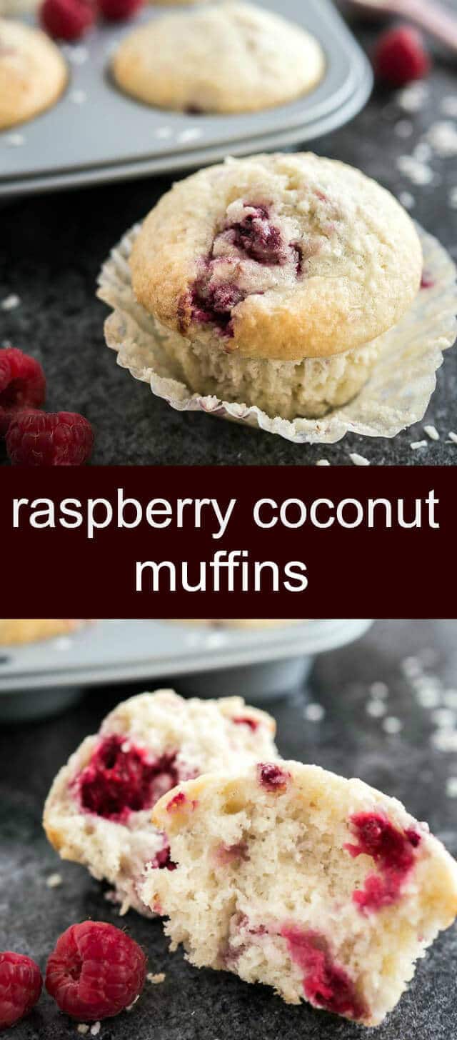 Raspberry Coconut Muffins {A Deliciously Easy Breakfast Treat} muffins/ raspberries/ coconut These Raspberry Coconut Muffins are so easy to make! They are so moist, bursting with coconut flavor, and full of juicy raspberries