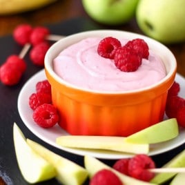 mascarpone dip in a cup with fresh fruit