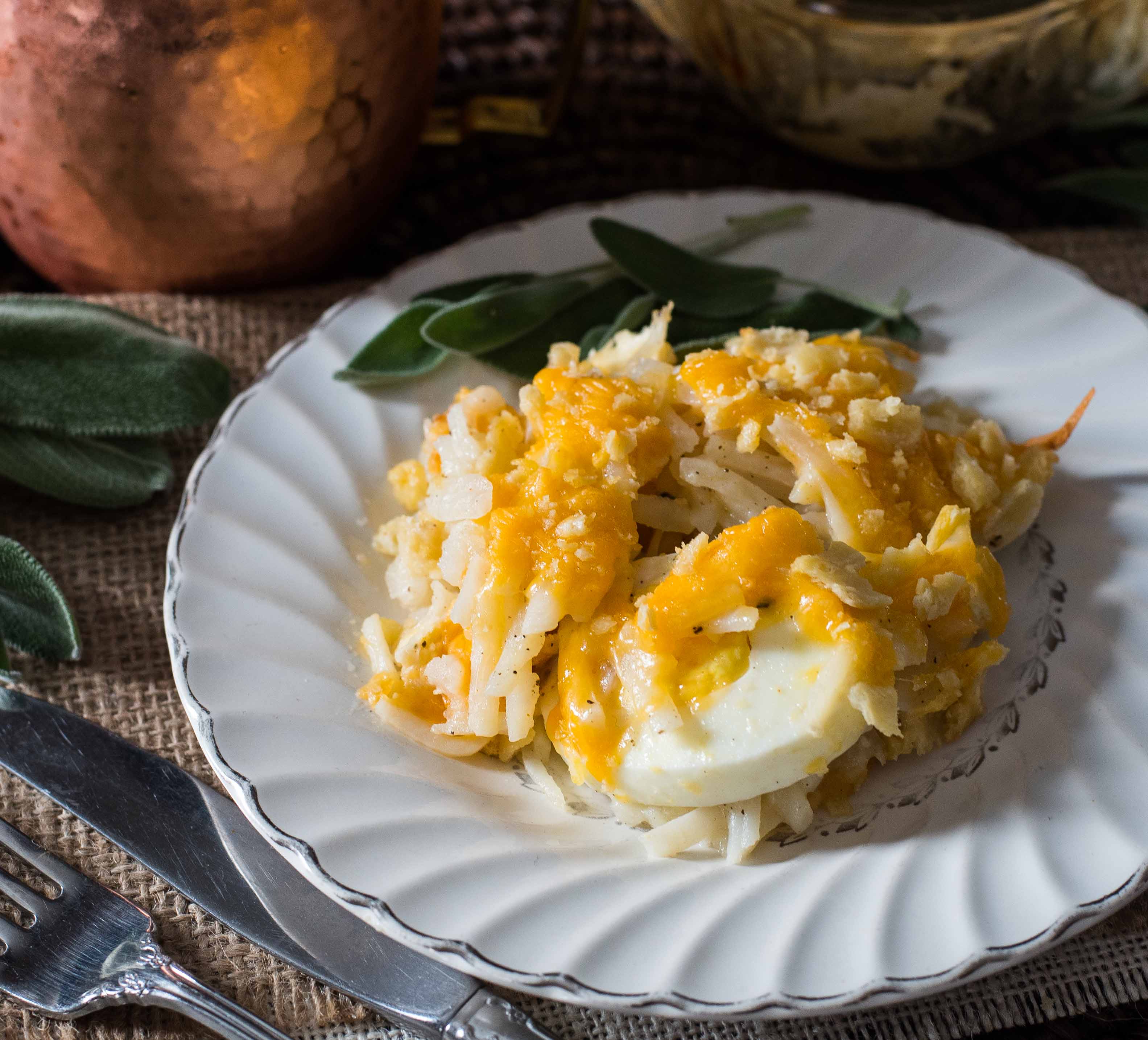 Egg Potato Casserole with Hashbrowns and Cheese Uses Hard Boiled Eggs!
