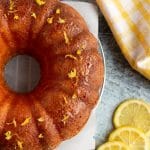 overhead view of a lemon bundt cake