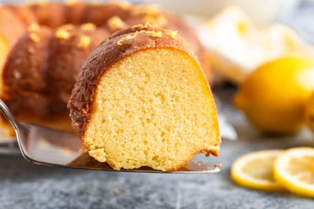 a piece of lemon cake on a spatula