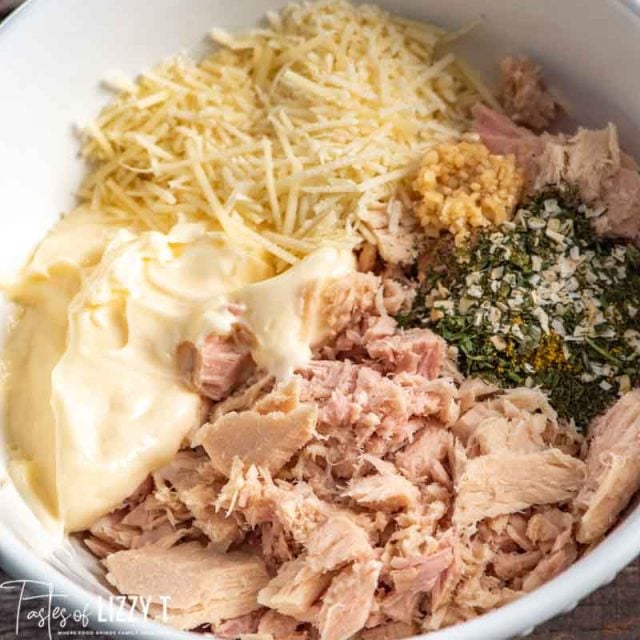 ingredients for tuna salad in a bowl