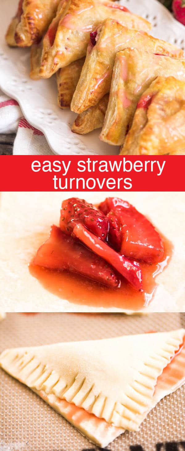 Easy Strawberry Turnovers / Quick and easy strawberry turnovers made with puff pastry and stuffed with fresh strawberry filling. Drizzle with glaze for a beautiful spring brunch recipe.