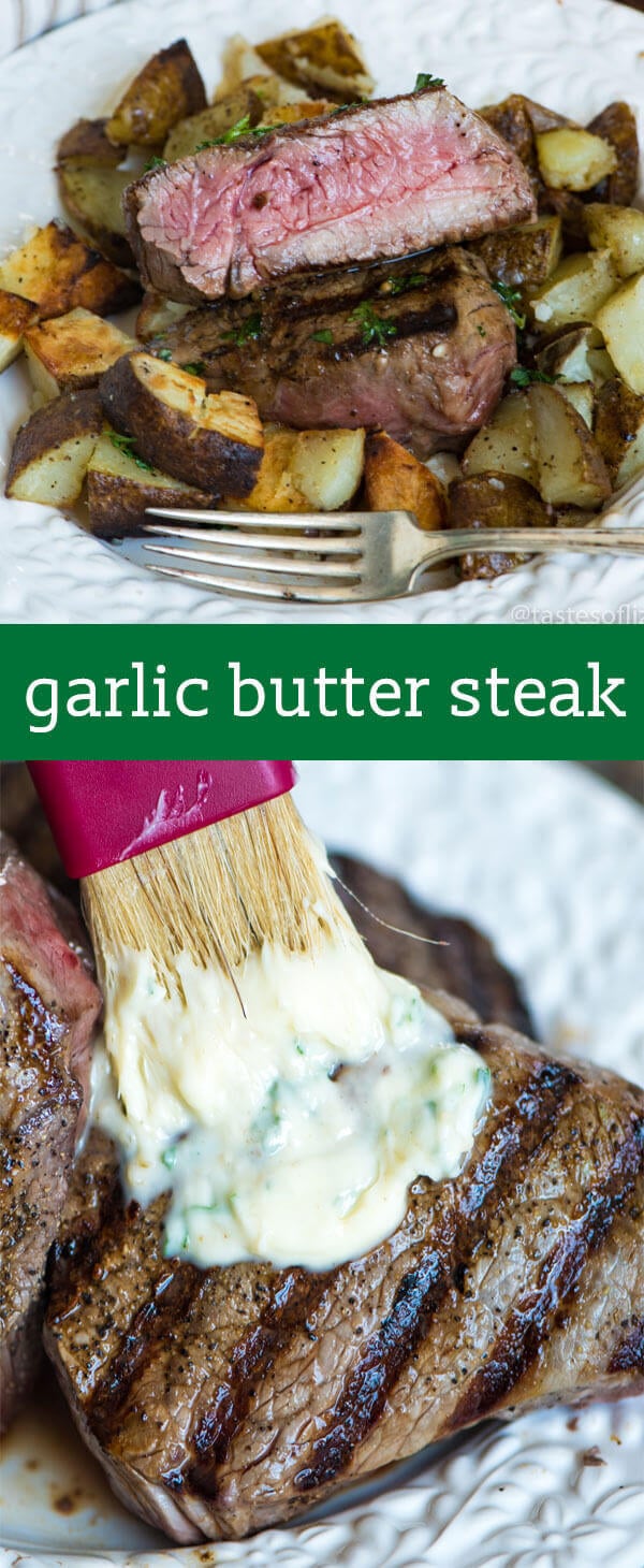 You've never had a steak like this! A homemade savory seasoned butter makes this Garlic Butter Steak melt in your mouth. Find tips for grilling the best steak ever. Garlic Butter Steak Recipe {Hints for The Best Steak Cuts and Grilling Temperatures}