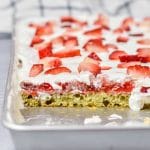 Strawberry Chiffon Sheet Cake in a jelly roll pan