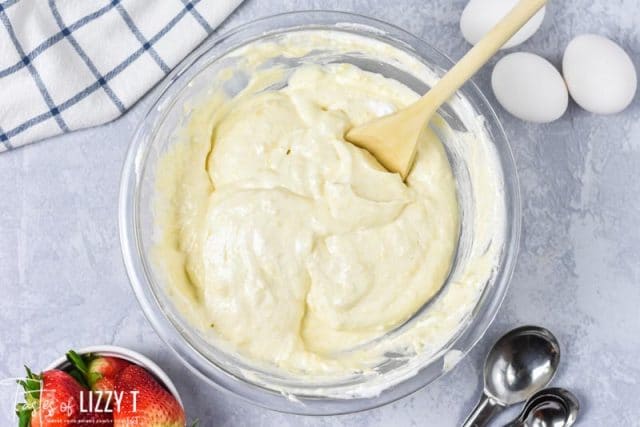 cake batter in a mixing bowl