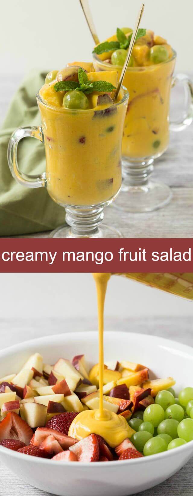 This Creamy Mango Fruit Salad is like having dessert any time of the day. You will love all the goodness that goes into this salad.