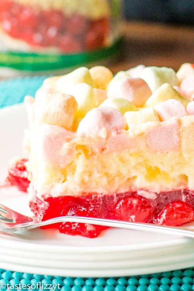 Cherry Pineapple Marshmallow Jello Salad {Layered Fruit Dessert Recipe}