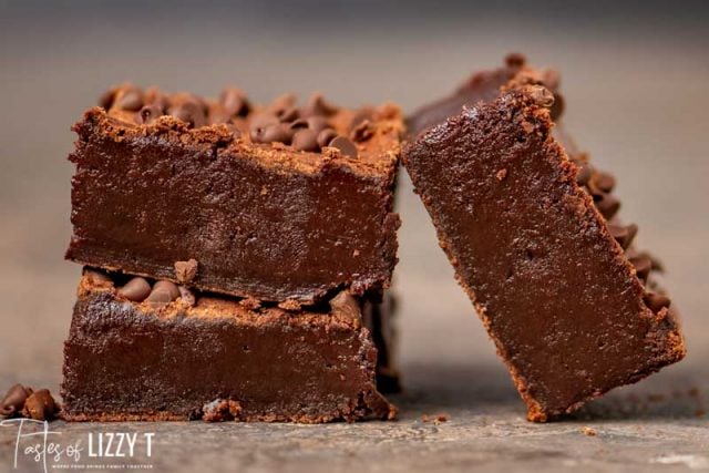 3 chocolate brownies on a table