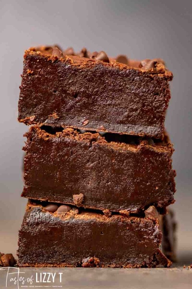 stack of 3 homemade brownies