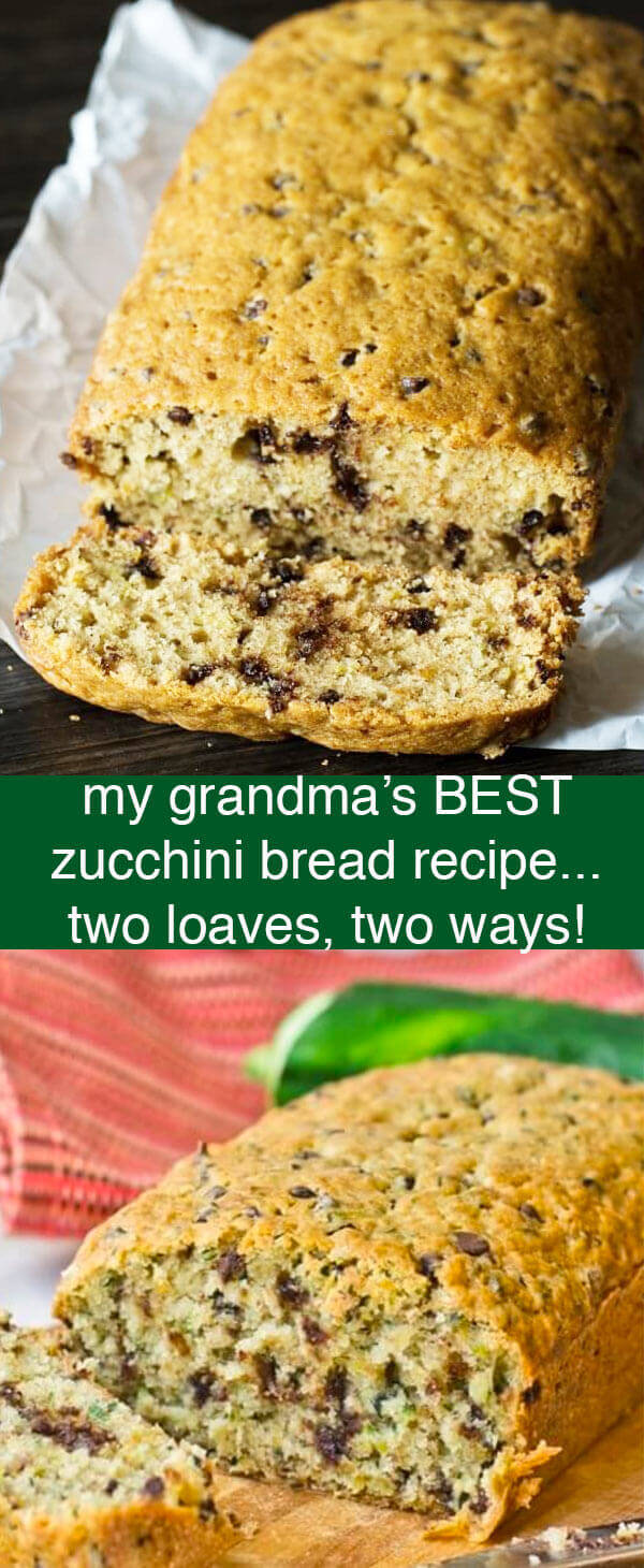 This is called Grandma's Zucchini bread because it is my great-grandma's recipe. Super moist and full of flavor. It makes two loaves and freezes well.