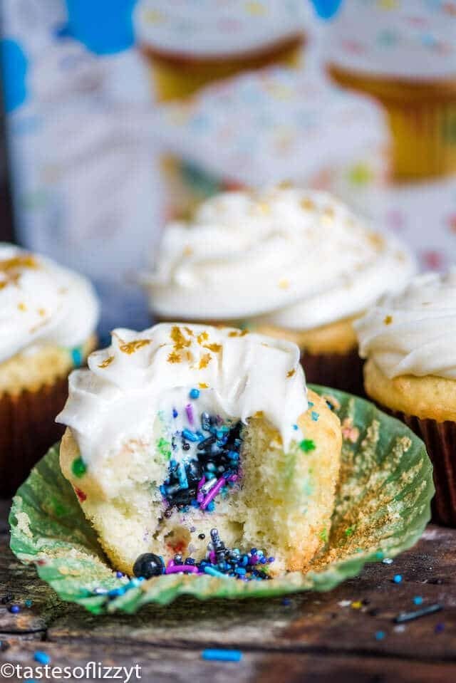 a cupcake sitting on a cupcake wrapper