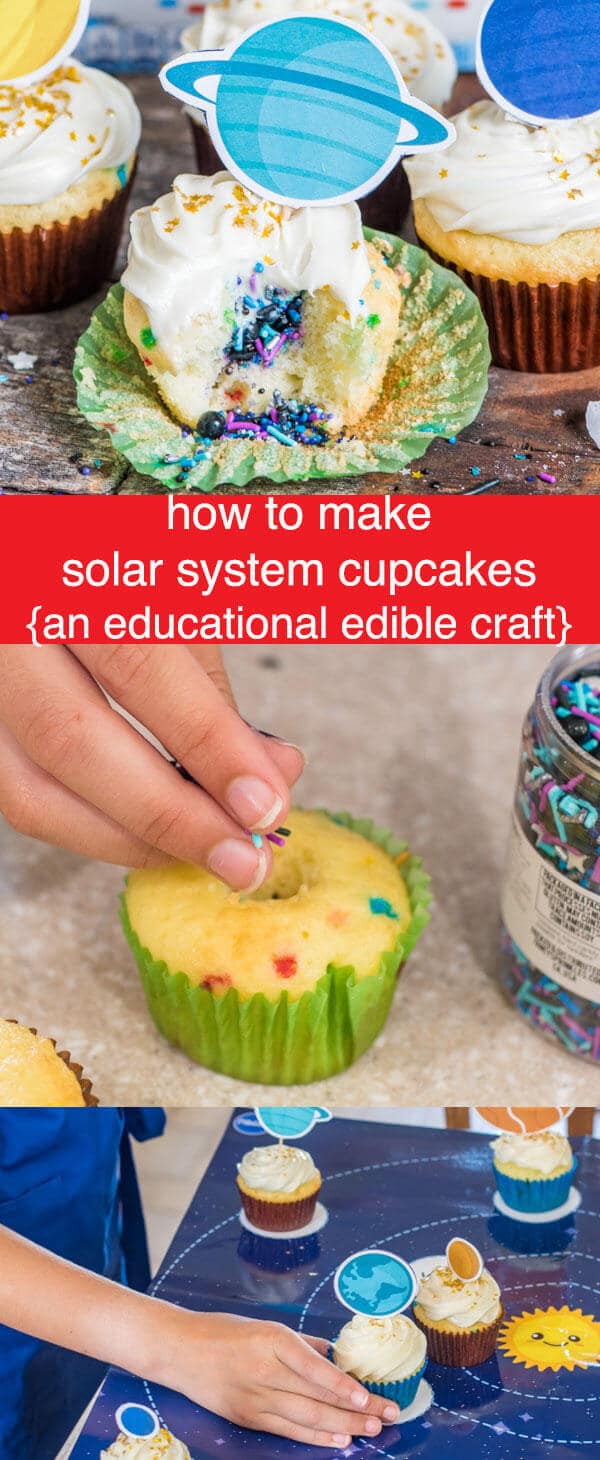 Solar System Cupcakes {Fun Science Educational Edible Craft} What better of a fun way to learn about the solar system than with solar system cupcakes! Kids will love this science lesson with sprinkle filled cupcakes.