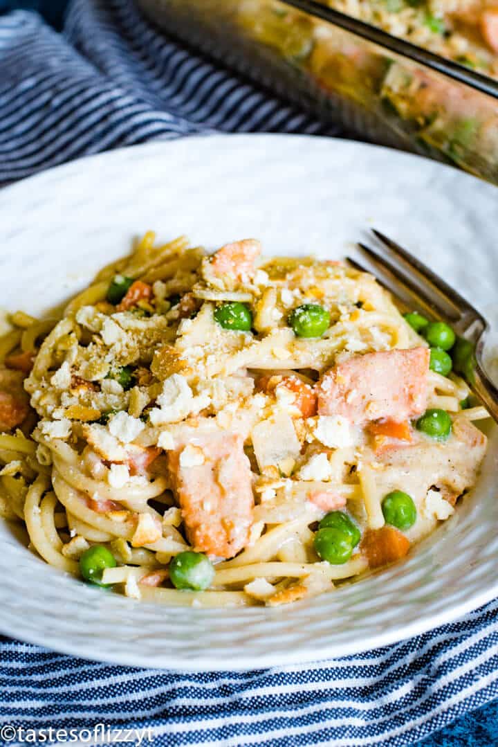 A plate of chicken tetrazzini casserole