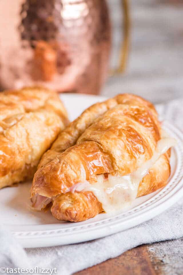 Hot Ham and Swiss Croissants {Oven Baked Sandwiches w/ Honey Dijon}