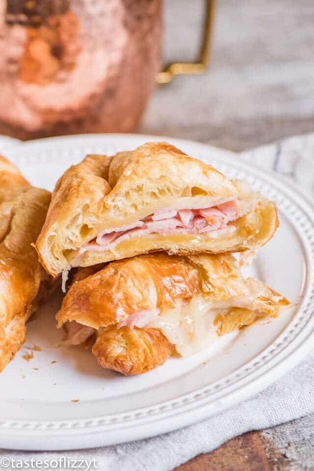 ham and cheese croissant sandwich cut in half