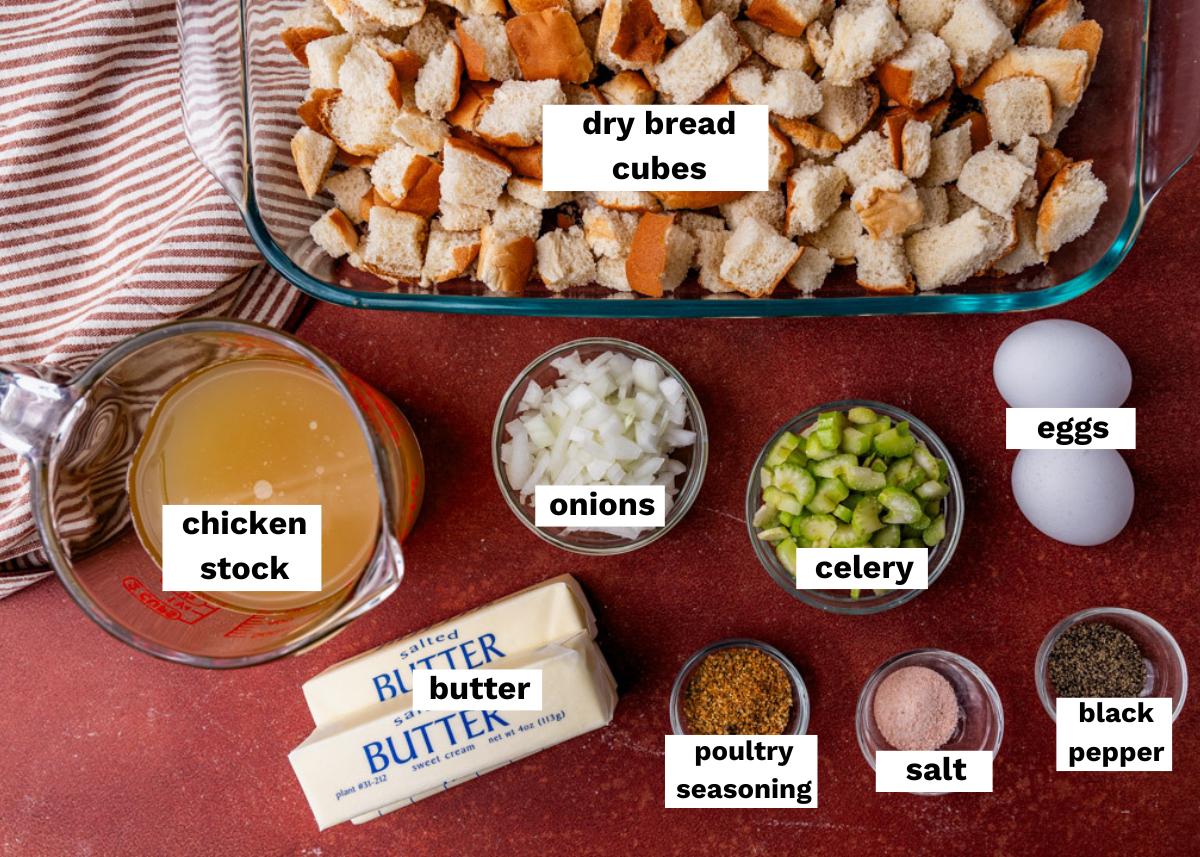 ingredients for stuffing on a table