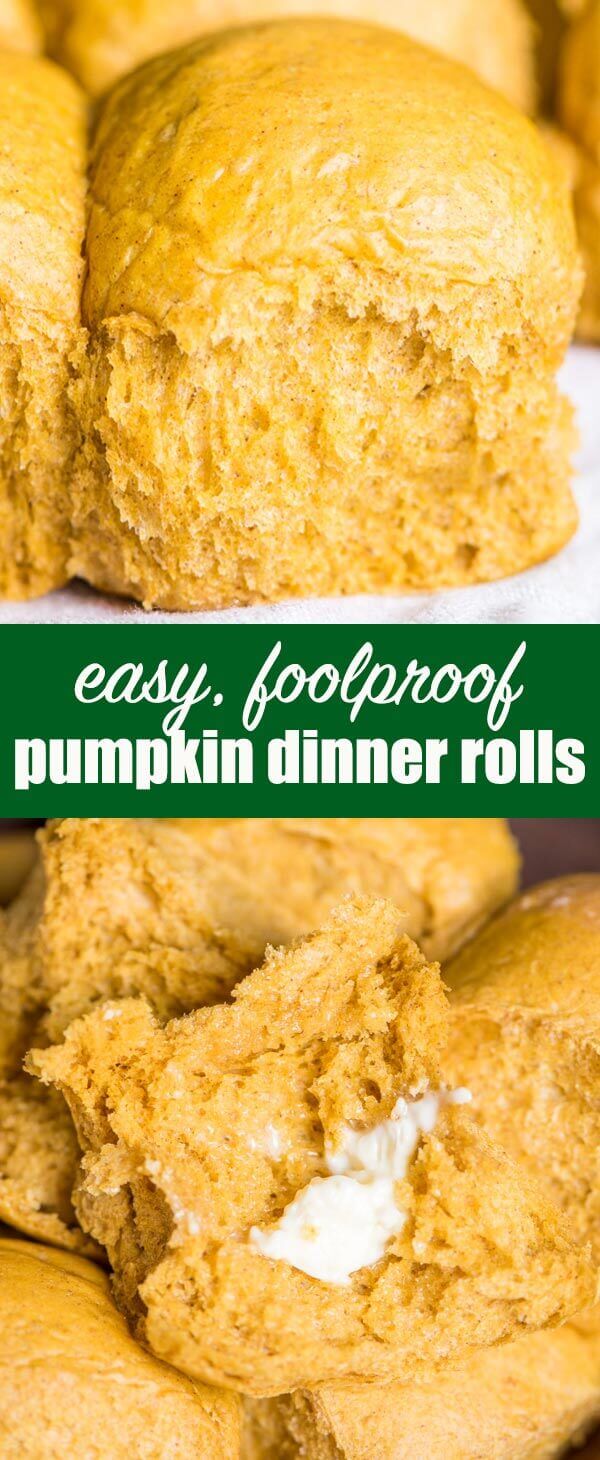 titled photo collage (and shown): easy foolproof pumpkin dinner rolls