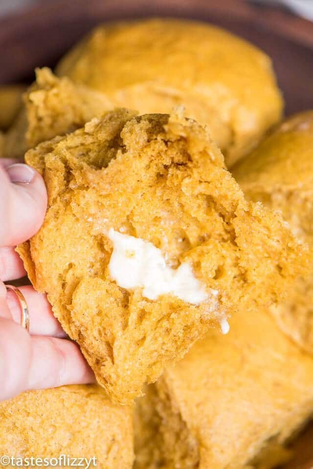 buttered pumpkin dinner rolls