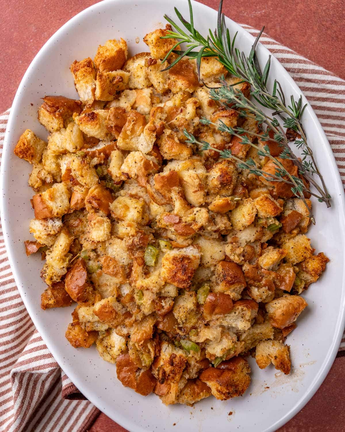 grandma's turkey stuffing on a serving plate