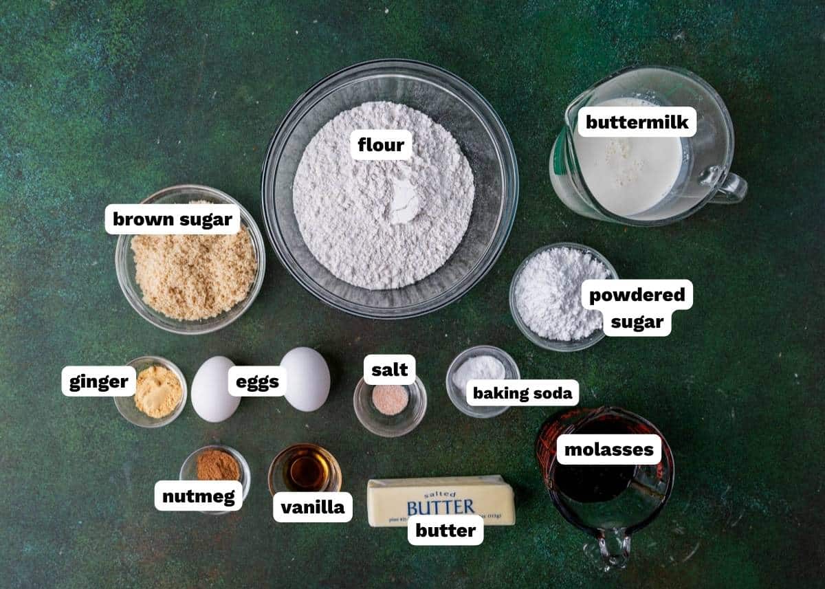 ingredients for gingerbread loaf on a table