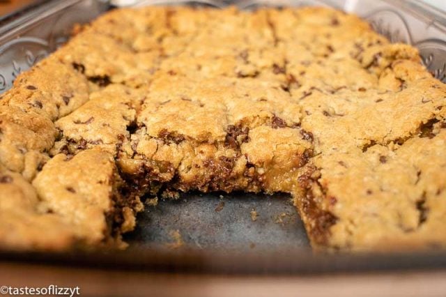chocolate chip oatmeal bars in a 9x13 pan