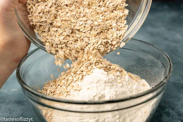 oatmeal pouring into flour