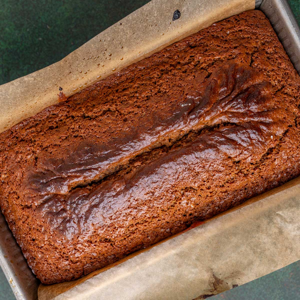 baked gingerbread cake in a loaf pan