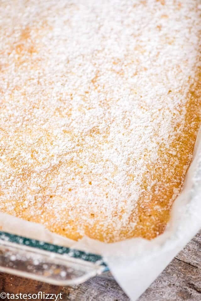 lemon bars in a baking pan