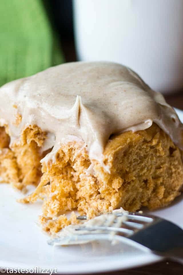 pumpkin spice cinnamon rolls with cream cheese frosting
