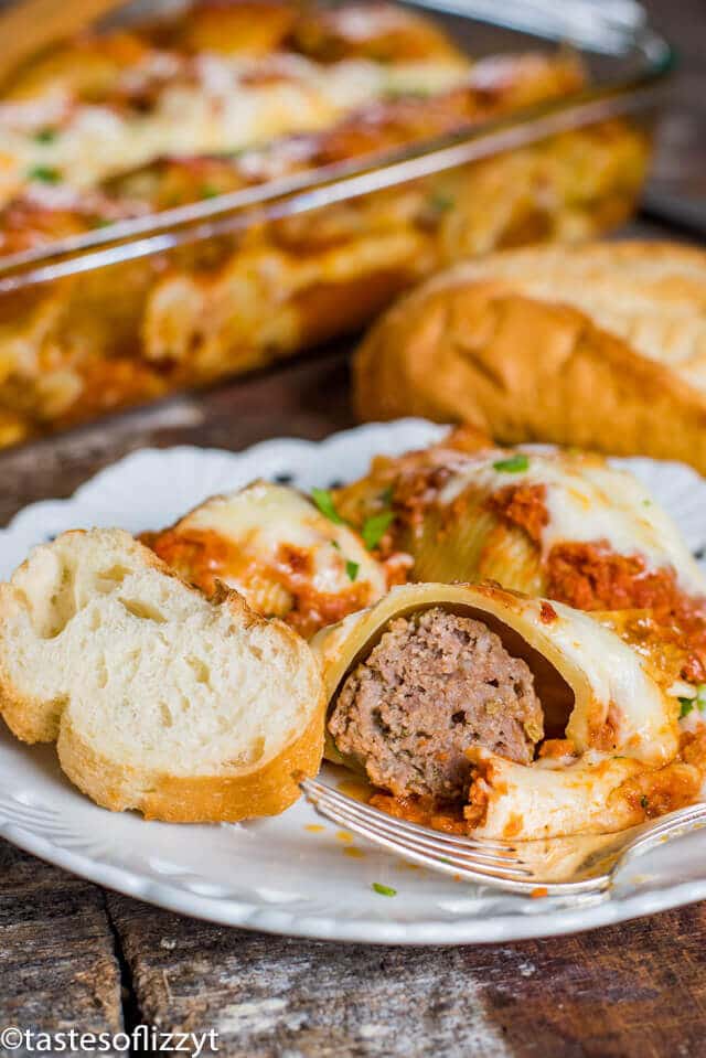 Sausage Stuffed Shells Recipe {Casserole with pasta, meat and cheese}