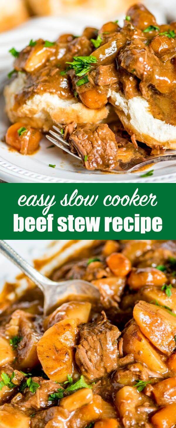 If you've been looking for the best beef stew recipe, try this Slow Cooker Beef Stew packed with potatoes and carrots. Delicious served over homemade biscuits!