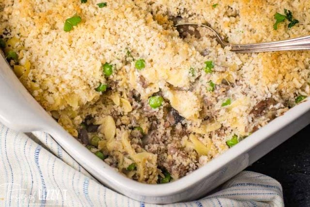 a casserole with beef and noodles