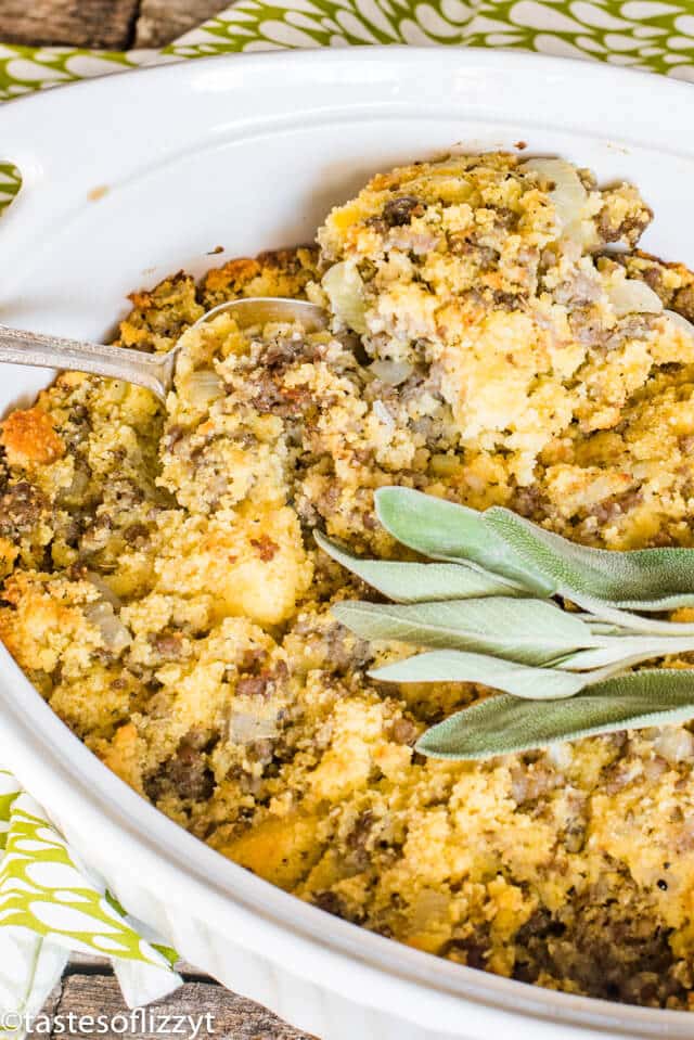 casserole of sausage cornbread stuffing