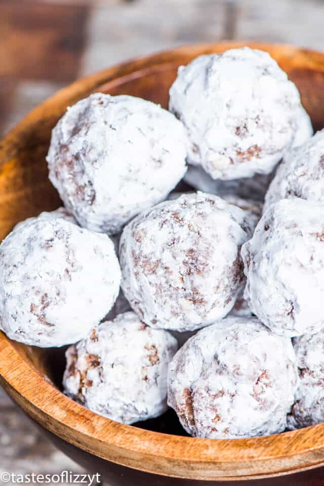 closeup of a bowl of bourbon balls