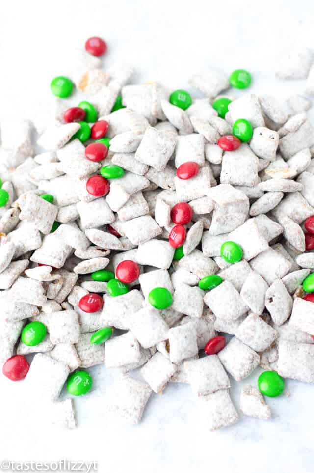 muddy buddies with christmas M&Ms