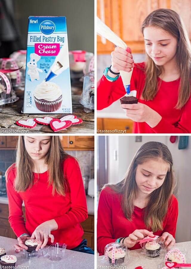 collage of girl making cupcakes