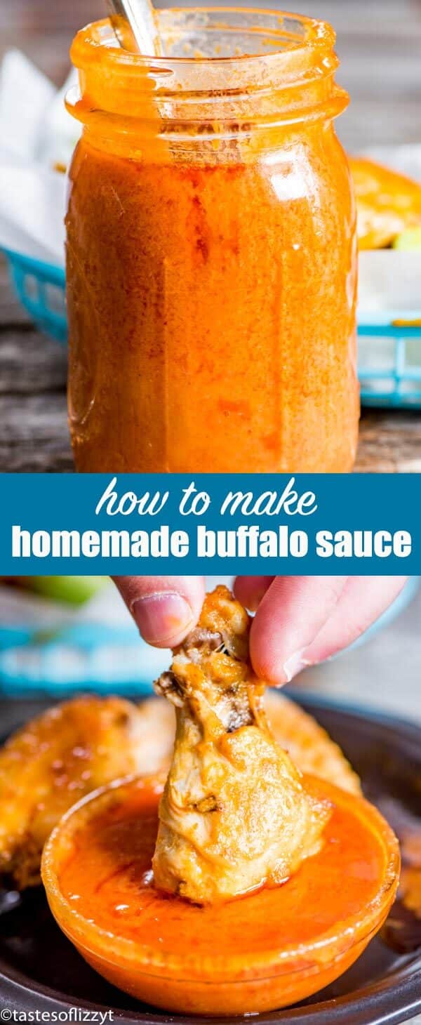 The best homemade buffalo sauce recipe. Made just as you like it with the right amount of spice. Perfect for buffalo wings, pulled pork, burgers and chicken fingers. #buffalo #wings #chickenwings #buffalosauce #gameday
