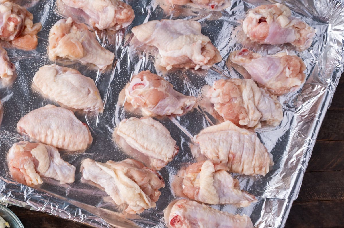 chicken wings on a baking pan