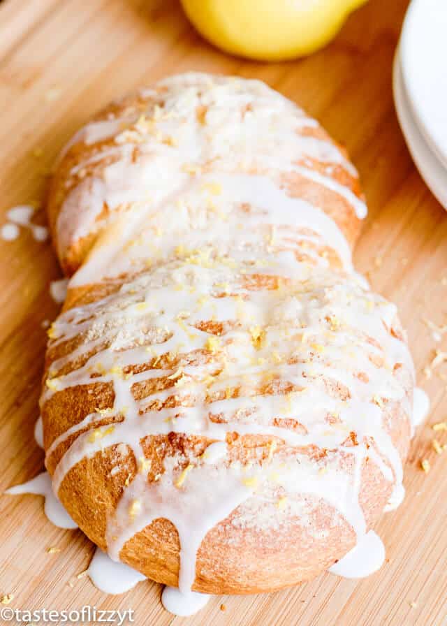 loaf of lemon twist bread on a cutting board