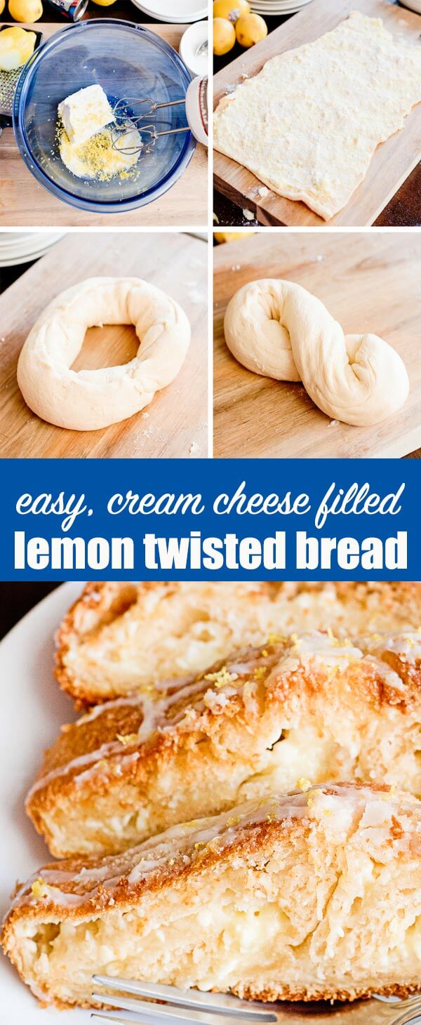 Transform traditional crescent rolls into a lemon and cream cheese filled, flaky breakfast treat. This semi-homemade Lemon Twist Bread has a streusel topping and lemon glaze. #lemon #twistbread #crescentrolls #breakfast