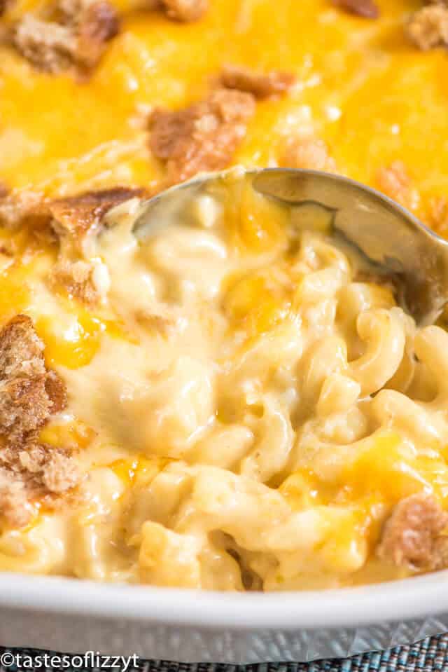A close up of macaroni and cheese