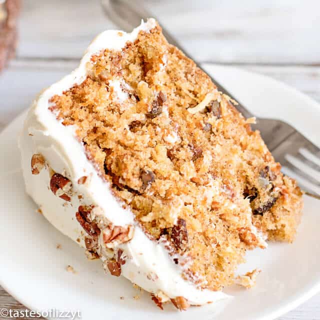 square image of carrot cake on plate