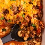 overhead view of johnny marzetti casserole recipe