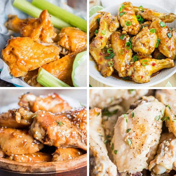 collage of 4 types of chicken wings