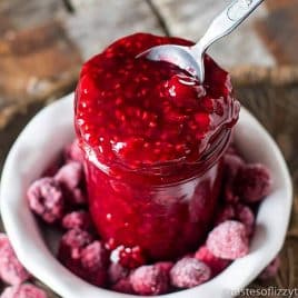 raspberry sauce in a mason jar