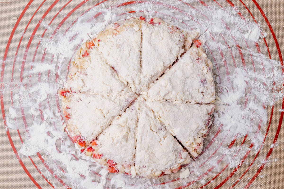 scone dough cut into 8 triangles